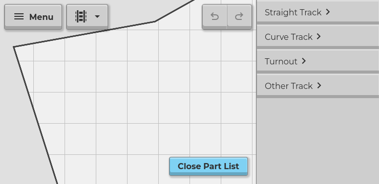 screenshot of undo and redo buttons above the view instead of the part list